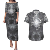 New Zealand Matariki Ururangi Couples Matching Puletasi and Hawaiian Shirt Maori Moko Grey Galaxy