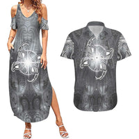 New Zealand Matariki Ururangi Couples Matching Summer Maxi Dress and Hawaiian Shirt Maori Moko Grey Galaxy LT05 Grey - Polynesian Pride