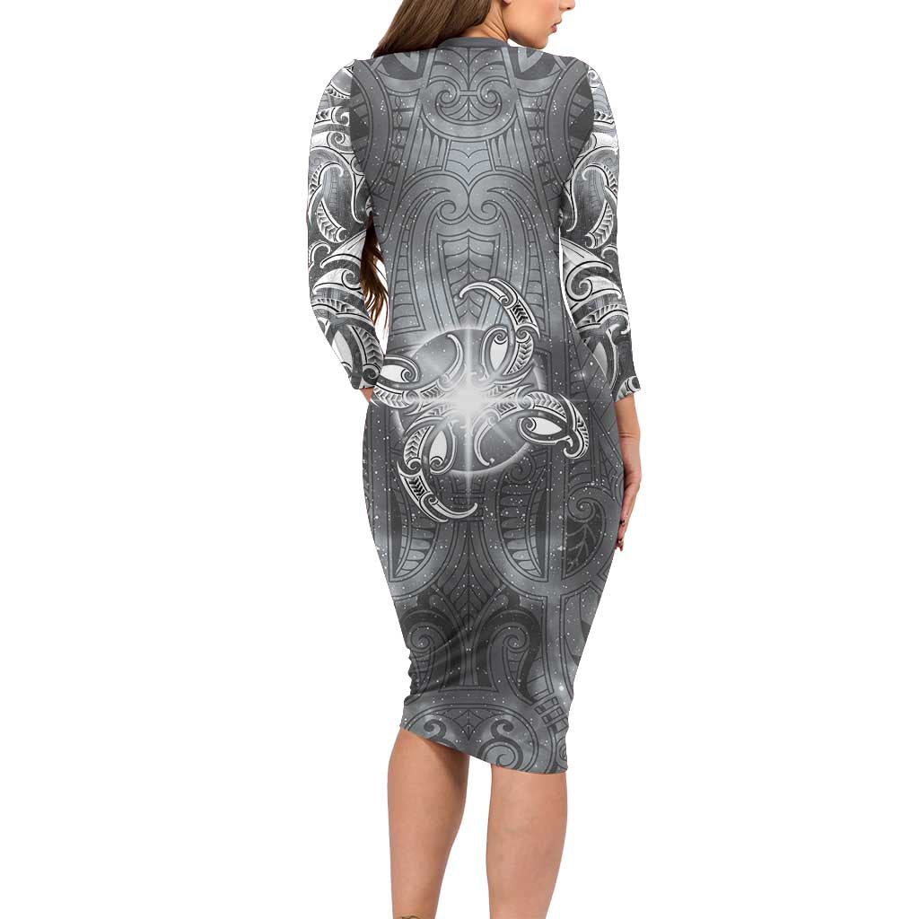 New Zealand Matariki Ururangi Family Matching Long Sleeve Bodycon Dress and Hawaiian Shirt Maori Moko Grey Galaxy LT05 - Polynesian Pride
