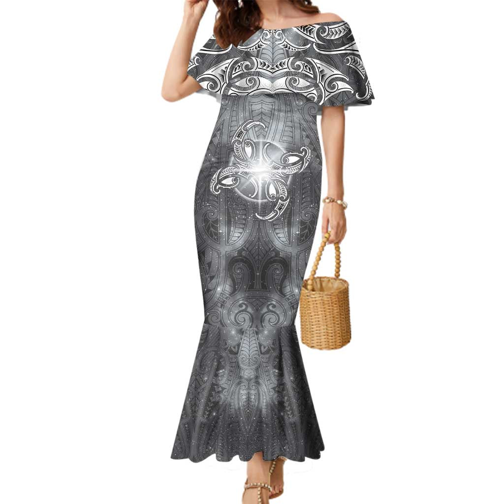 New Zealand Matariki Ururangi Family Matching Mermaid Dress and Hawaiian Shirt Maori Moko Grey Galaxy LT05 Mom's Dress Grey - Polynesian Pride