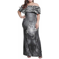New Zealand Matariki Ururangi Family Matching Off Shoulder Maxi Dress and Hawaiian Shirt Maori Moko Grey Galaxy LT05 Mom's Dress Grey - Polynesian Pride