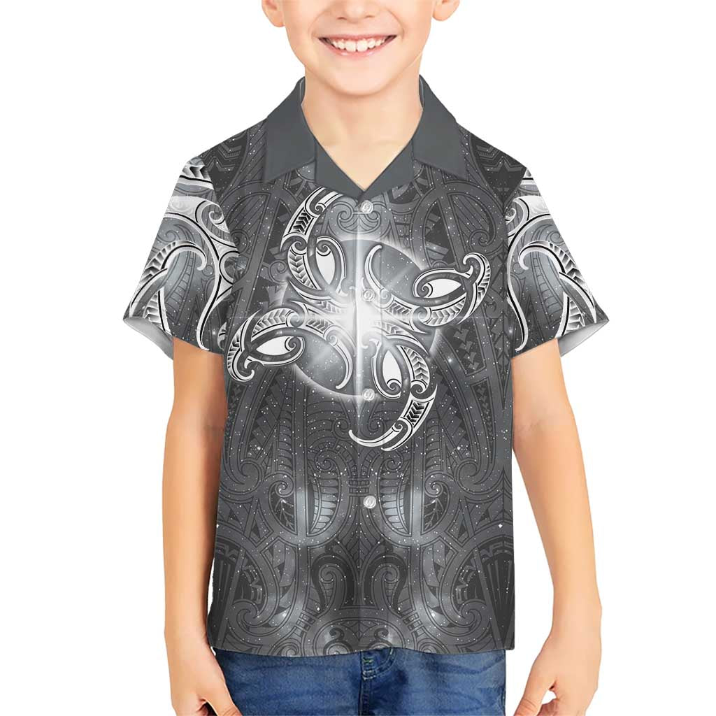 New Zealand Matariki Ururangi Family Matching Off Shoulder Maxi Dress and Hawaiian Shirt Maori Moko Grey Galaxy LT05 Son's Shirt Grey - Polynesian Pride