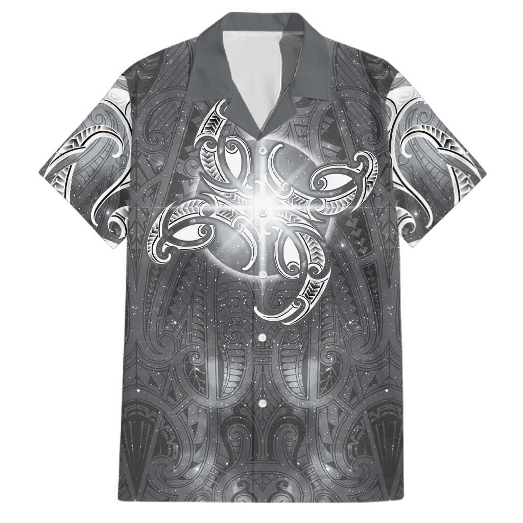 New Zealand Matariki Ururangi Family Matching Off Shoulder Short Dress and Hawaiian Shirt Maori Moko Grey Galaxy LT05 Dad's Shirt - Short Sleeve Grey - Polynesian Pride