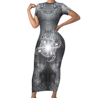 New Zealand Matariki Ururangi Family Matching Short Sleeve Bodycon Dress and Hawaiian Shirt Maori Moko Grey Galaxy LT05 Mom's Dress Grey - Polynesian Pride