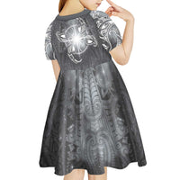 New Zealand Matariki Ururangi Kid Short Sleeve Dress Maori Moko Grey Galaxy