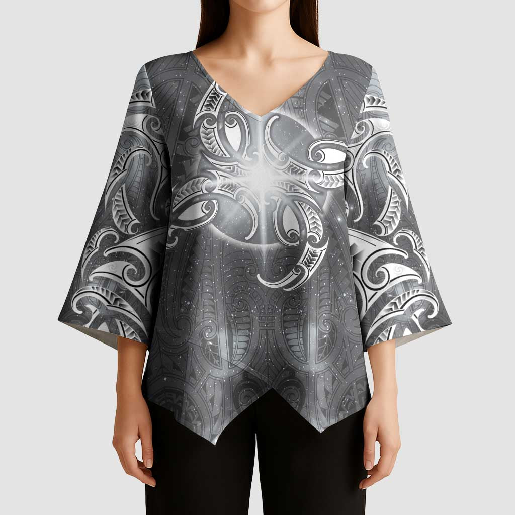 New Zealand Matariki Ururangi Kimono Sleeve Blouse Maori Moko Grey Galaxy
