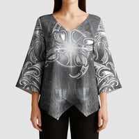 New Zealand Matariki Ururangi Kimono Sleeve Blouse Maori Moko Grey Galaxy