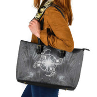 New Zealand Matariki Ururangi Leather Tote Bag Maori Moko Grey Galaxy