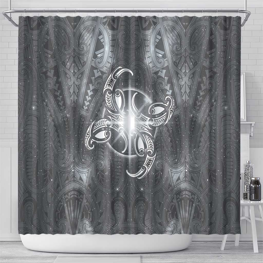 New Zealand Matariki Ururangi Shower Curtain Maori Moko Grey Galaxy