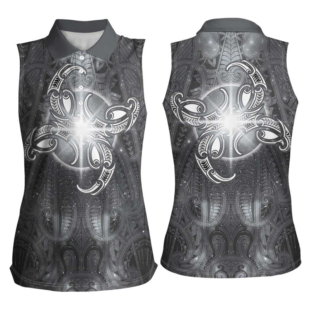 New Zealand Matariki Ururangi Women Sleeveless Polo Shirt Maori Moko Grey Galaxy LT05 - Polynesian Pride