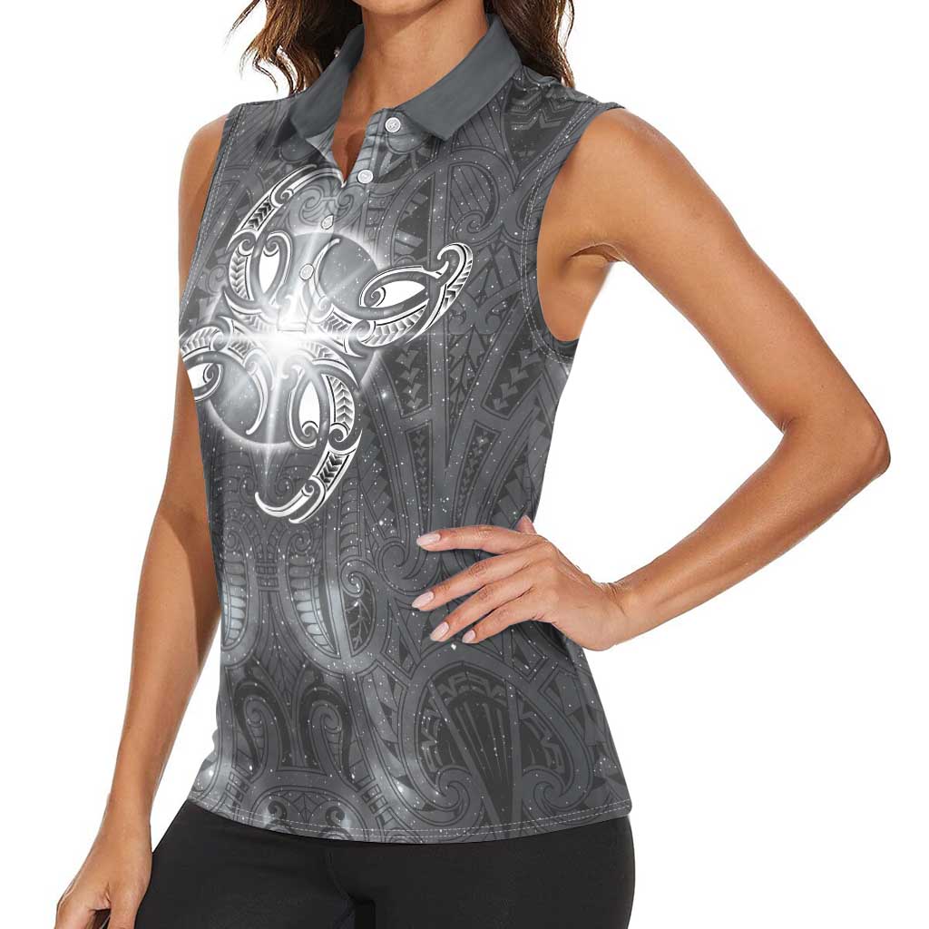 New Zealand Matariki Ururangi Women Sleeveless Polo Shirt Maori Moko Grey Galaxy LT05 - Polynesian Pride