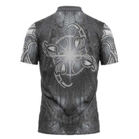 New Zealand Matariki Ururangi Zipper Polo Shirt Maori Moko Grey Galaxy