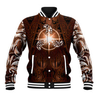 New Zealand Matariki Tupuanuku Baseball Jacket Maori Moko Brown Galaxy