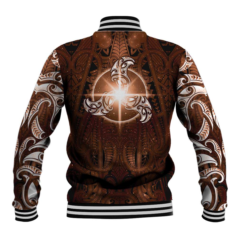 New Zealand Matariki Tupuanuku Baseball Jacket Maori Moko Brown Galaxy