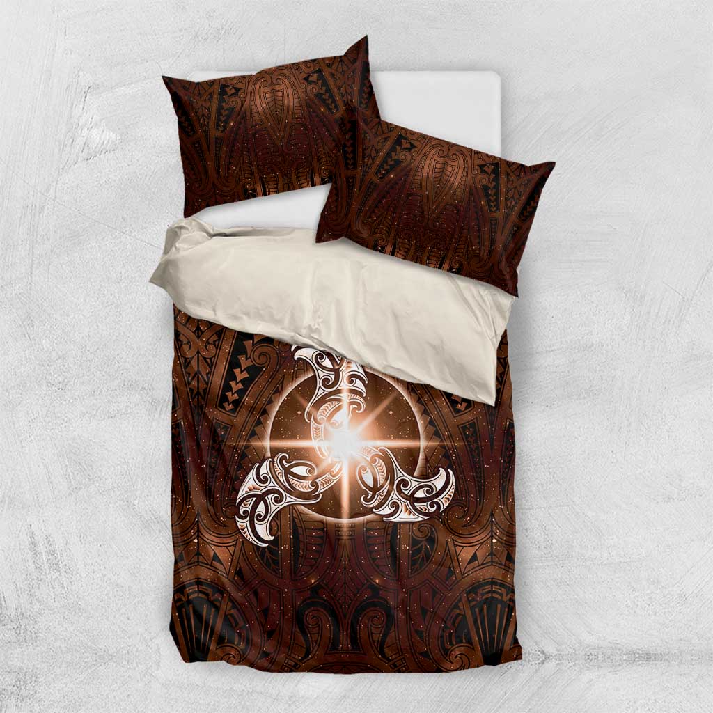 New Zealand Matariki Tupuanuku Bedding Set Maori Moko Brown Galaxy