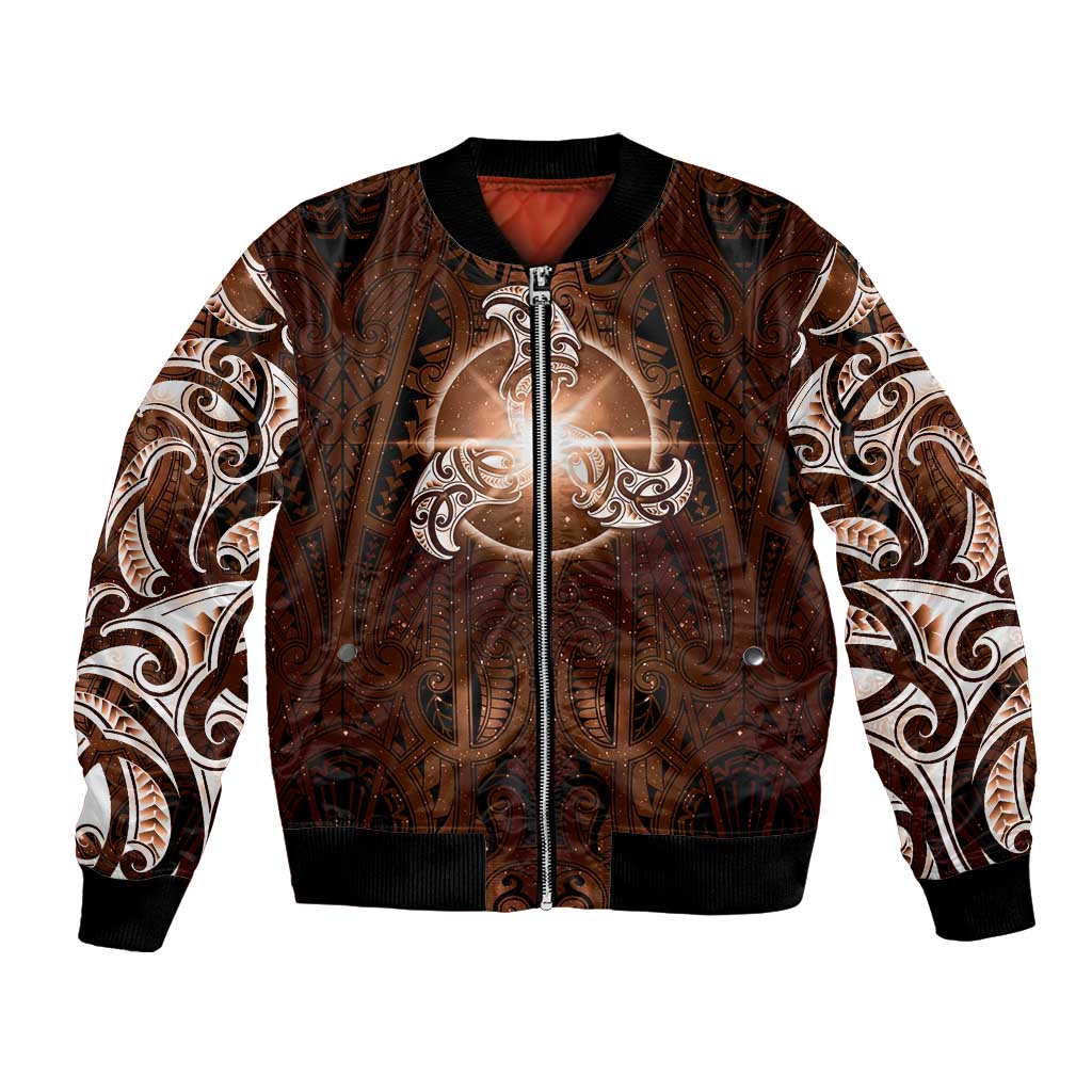 New Zealand Matariki Tupuanuku Bomber Jacket Maori Moko Brown Galaxy