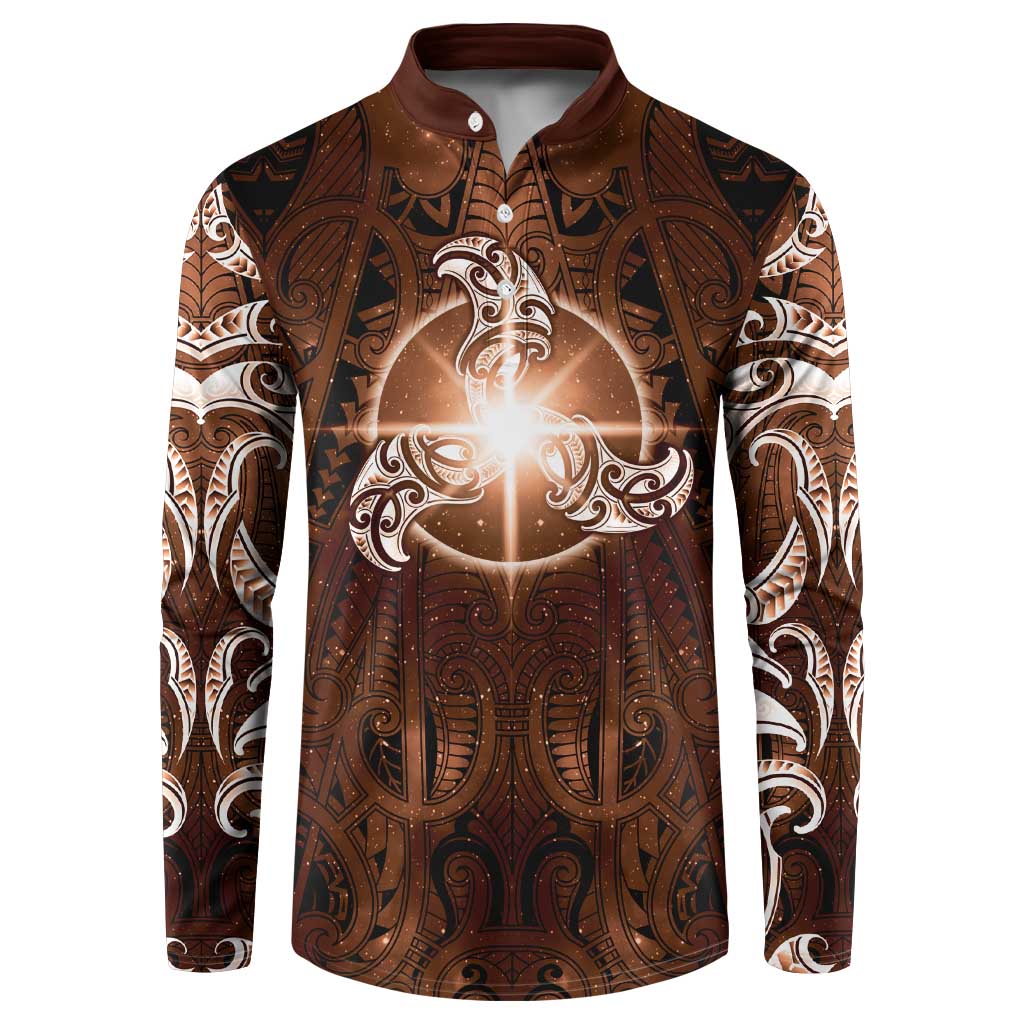 New Zealand Matariki Tupuanuku Button Sweatshirt Maori Moko Brown Galaxy