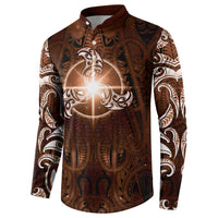 New Zealand Matariki Tupuanuku Button Sweatshirt Maori Moko Brown Galaxy