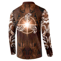 New Zealand Matariki Tupuanuku Button Sweatshirt Maori Moko Brown Galaxy