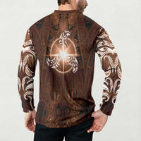 New Zealand Matariki Tupuanuku Button Sweatshirt Maori Moko Brown Galaxy