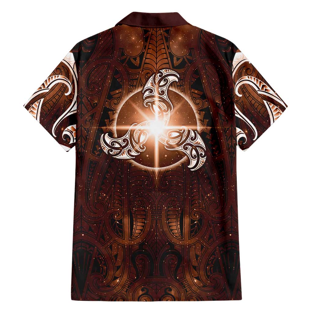 New Zealand Matariki Tupuanuku Family Matching Long Sleeve Bodycon Dress and Hawaiian Shirt Maori Moko Brown Galaxy LT05 - Polynesian Pride