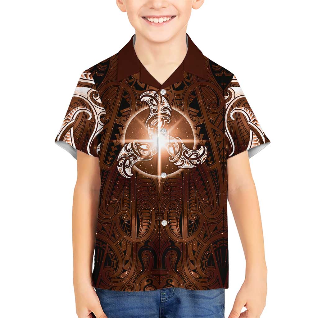 New Zealand Matariki Tupuanuku Family Matching Long Sleeve Bodycon Dress and Hawaiian Shirt Maori Moko Brown Galaxy LT05 Son's Shirt Brown - Polynesian Pride