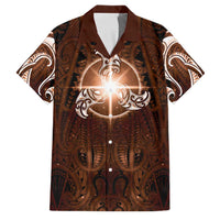 New Zealand Matariki Tupuanuku Family Matching Off Shoulder Maxi Dress and Hawaiian Shirt Maori Moko Brown Galaxy LT05 Dad's Shirt - Short Sleeve Brown - Polynesian Pride