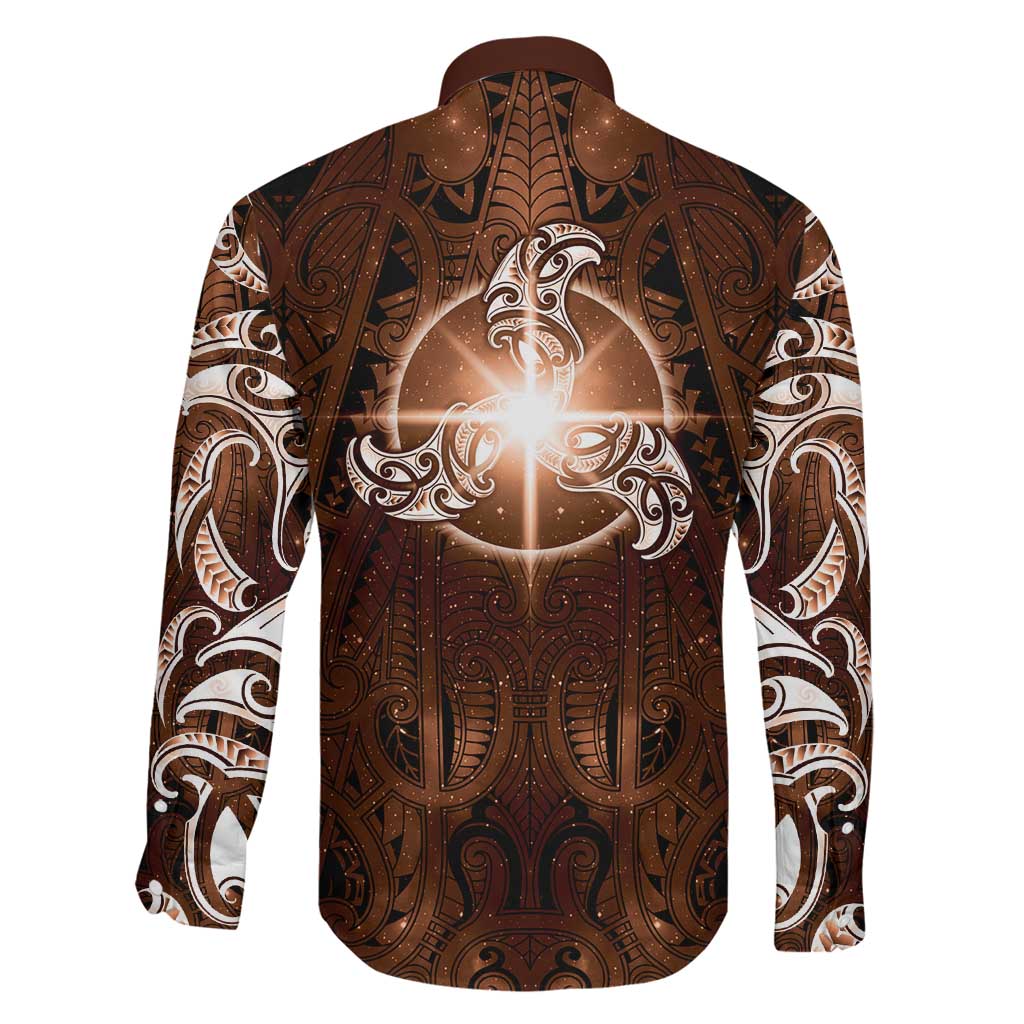 New Zealand Matariki Tupuanuku Family Matching Off Shoulder Maxi Dress and Hawaiian Shirt Maori Moko Brown Galaxy LT05 - Polynesian Pride