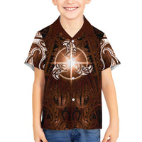 New Zealand Matariki Tupuanuku Family Matching Off Shoulder Maxi Dress and Hawaiian Shirt Maori Moko Brown Galaxy LT05 Son's Shirt Brown - Polynesian Pride
