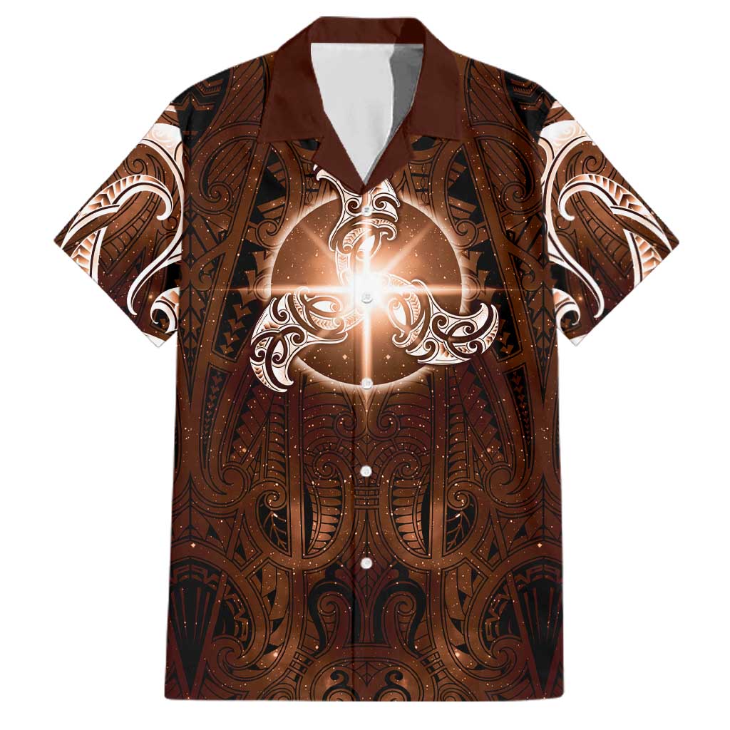 New Zealand Matariki Tupuanuku Family Matching Puletasi and Hawaiian Shirt Maori Moko Brown Galaxy LT05 Dad's Shirt - Short Sleeve Brown - Polynesian Pride