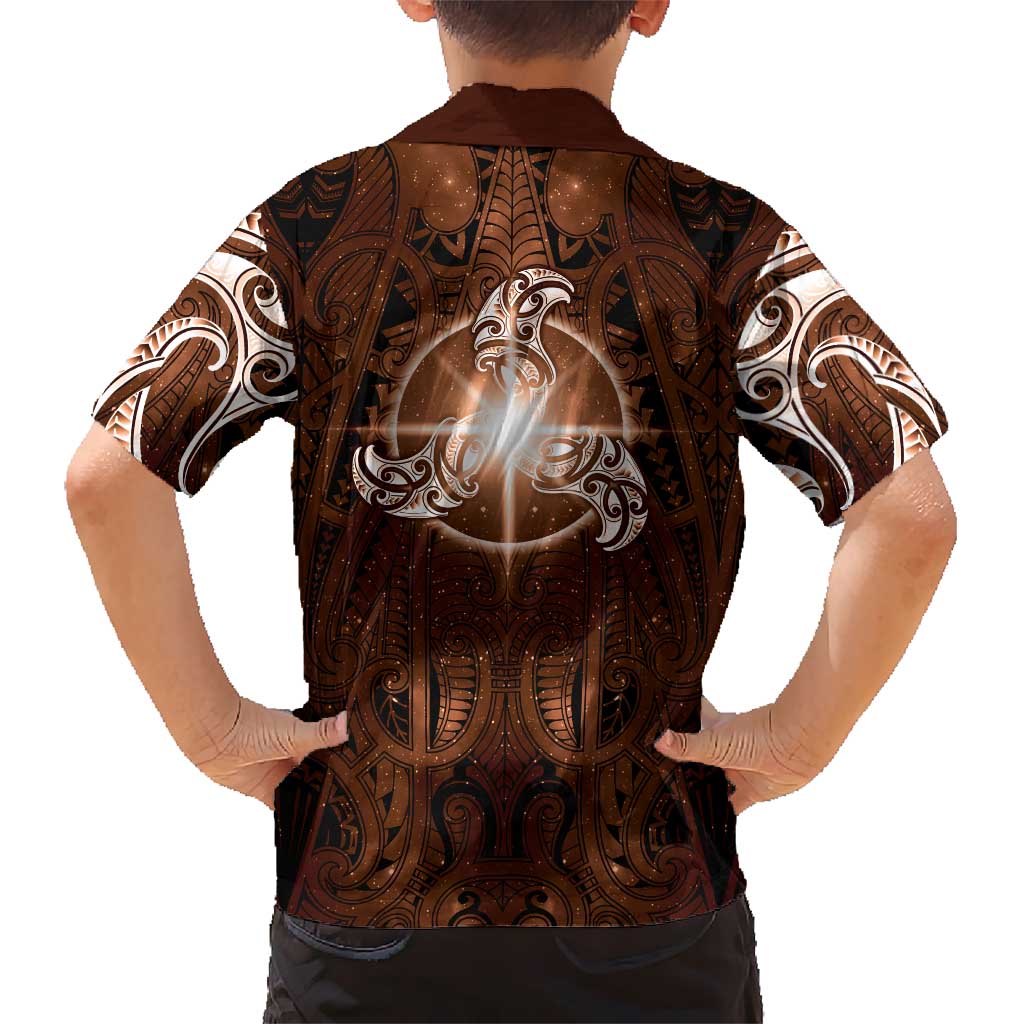 New Zealand Matariki Tupuanuku Family Matching Short Sleeve Bodycon Dress and Hawaiian Shirt Maori Moko Brown Galaxy LT05 - Polynesian Pride