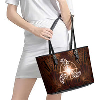 New Zealand Matariki Tupuanuku Leather Tote Bag Maori Moko Brown Galaxy