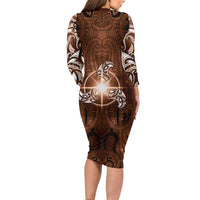 New Zealand Matariki Tupuanuku Long Sleeve Bodycon Dress Maori Moko Brown Galaxy LT05 - Polynesian Pride