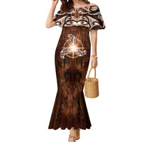 New Zealand Matariki Tupuanuku Mermaid Dress Maori Moko Brown Galaxy LT05 Women Brown - Polynesian Pride