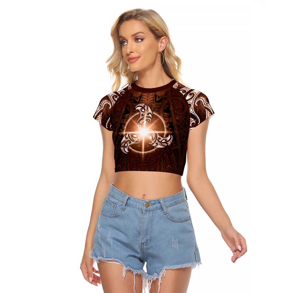 New Zealand Matariki Tupuanuku Raglan Cropped T Shirt Maori Moko Brown Galaxy