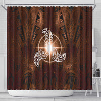 New Zealand Matariki Tupuanuku Shower Curtain Maori Moko Brown Galaxy