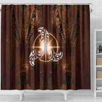 New Zealand Matariki Tupuanuku Shower Curtain Maori Moko Brown Galaxy