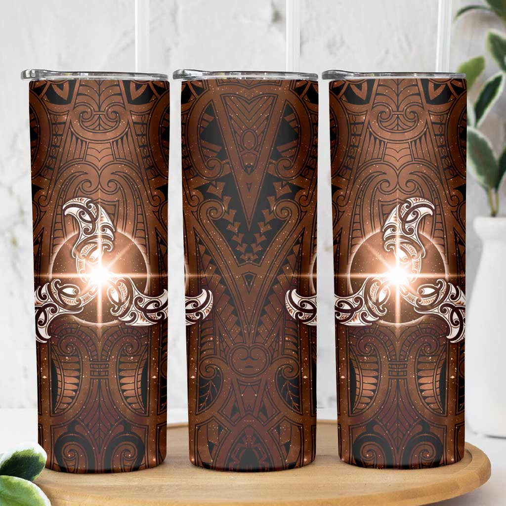 New Zealand Matariki Tupuanuku Skinny Tumbler Maori Moko Brown Galaxy LT05 - Polynesian Pride