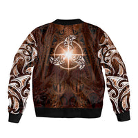 New Zealand Matariki Tupuanuku Sleeve Zip Bomber Jacket Maori Moko Brown Galaxy