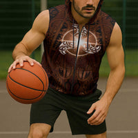 New Zealand Matariki Tupuanuku Sleeveless Zip Hoodie Maori Moko Brown Galaxy LT05 - Polynesian Pride