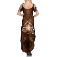 New Zealand Matariki Tupuanuku Summer Maxi Dress Maori Moko Brown Galaxy