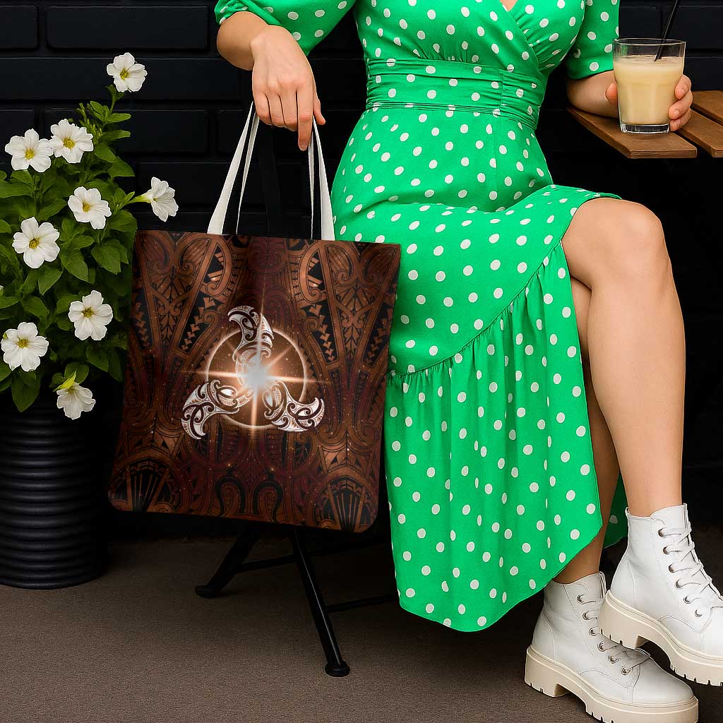 New Zealand Matariki Tupuanuku Tote Bag Maori Moko Brown Galaxy