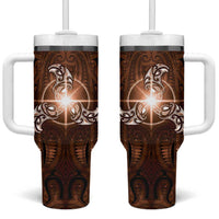 New Zealand Matariki Tupuanuku Tumbler With Handle Maori Moko Brown Galaxy