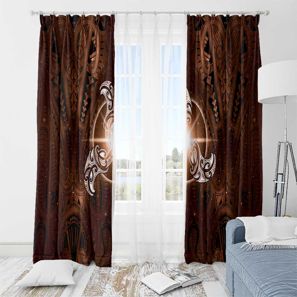 New Zealand Matariki Tupuanuku Window Curtain Maori Moko Brown Galaxy