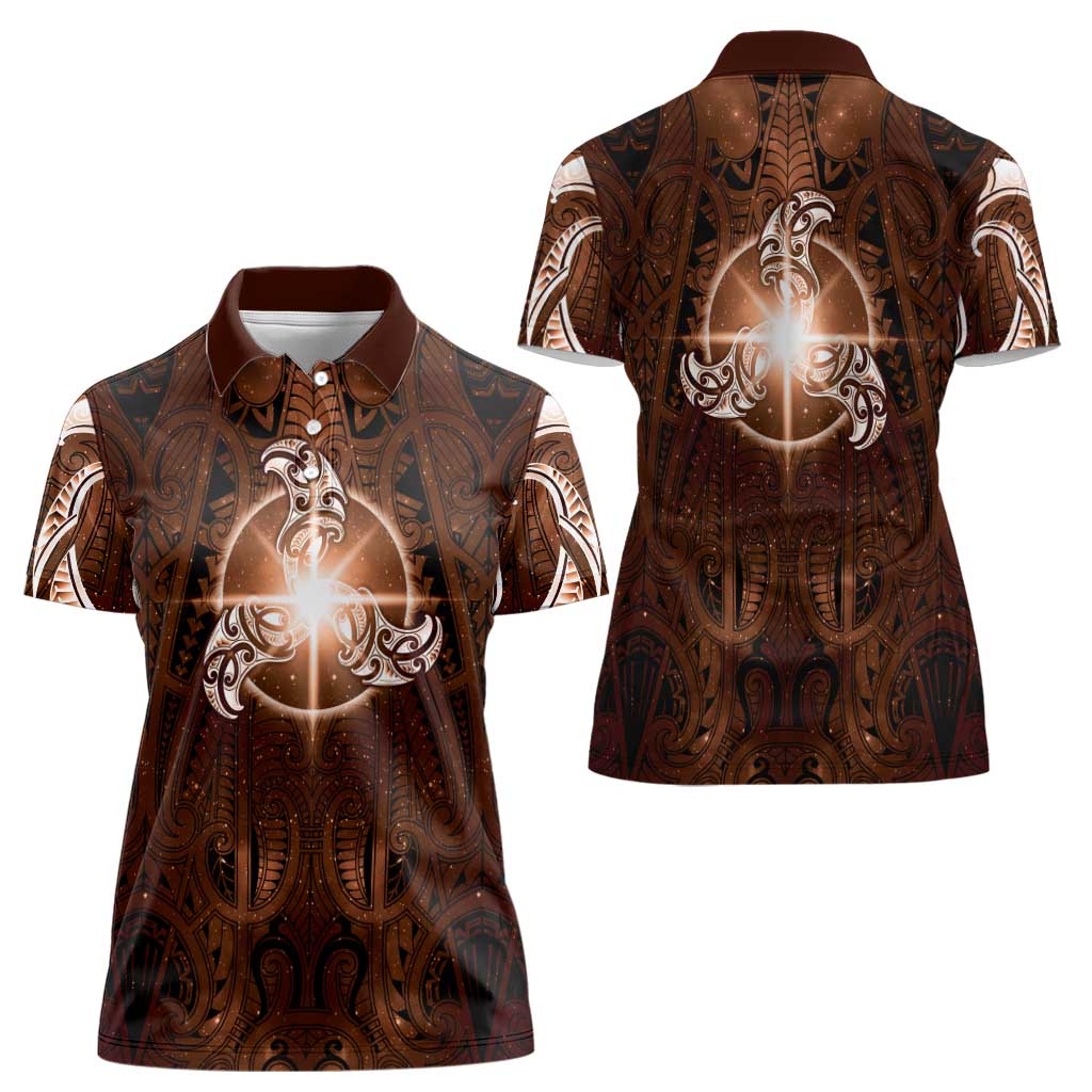 New Zealand Matariki Tupuanuku Women Polo Shirt Maori Moko Brown Galaxy LT05 - Polynesian Pride