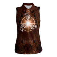 New Zealand Matariki Tupuanuku Women Sleeveless Polo Shirt Maori Moko Brown Galaxy LT05 Female Brown - Polynesian Pride