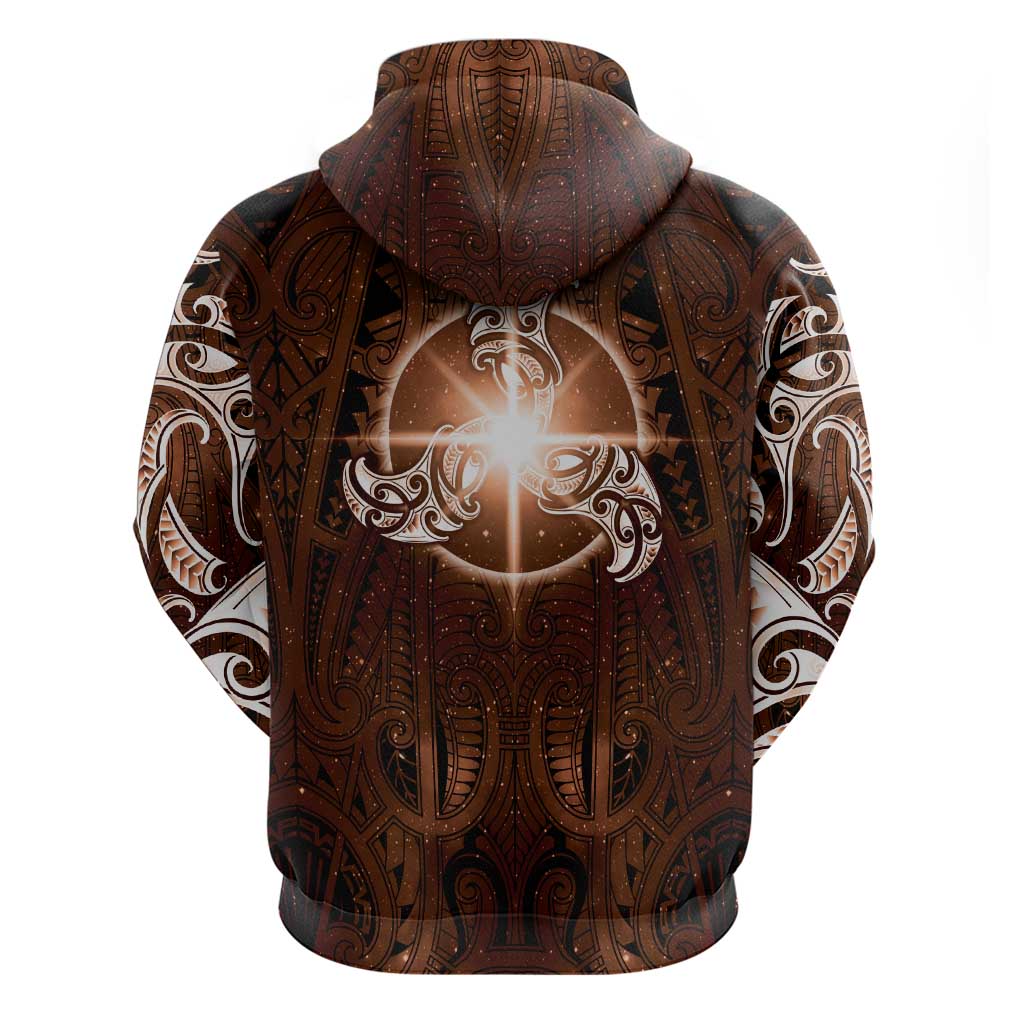 New Zealand Matariki Tupuanuku Zip Hoodie Maori Moko Brown Galaxy LT05 - Polynesian Pride