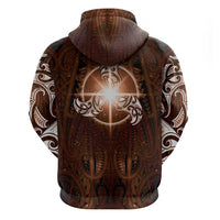 New Zealand Matariki Tupuanuku Zip Hoodie Maori Moko Brown Galaxy LT05 - Polynesian Pride