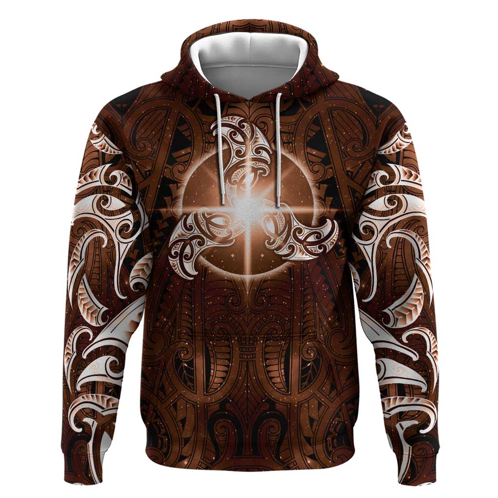 New Zealand Matariki Tupuanuku Zip Hoodie Maori Moko Brown Galaxy LT05 Pullover Hoodie Brown - Polynesian Pride