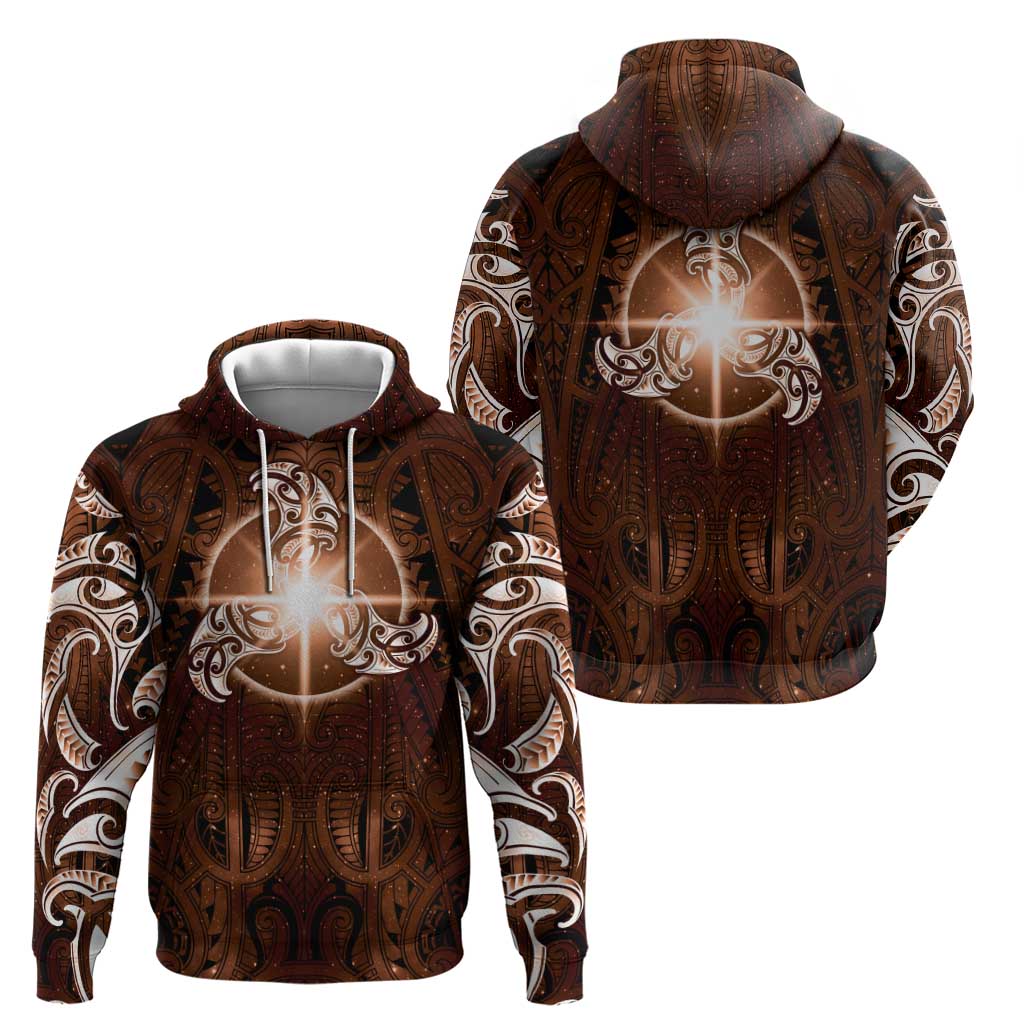 New Zealand Matariki Tupuanuku Zip Hoodie Maori Moko Brown Galaxy LT05 - Polynesian Pride